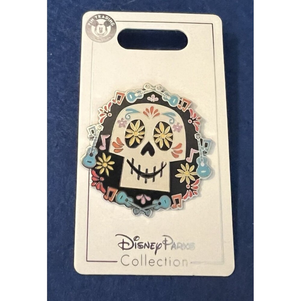 Disney Parks Silver Flowers Guitars Musical Notes Pixar Coco Sugar Skull Pin